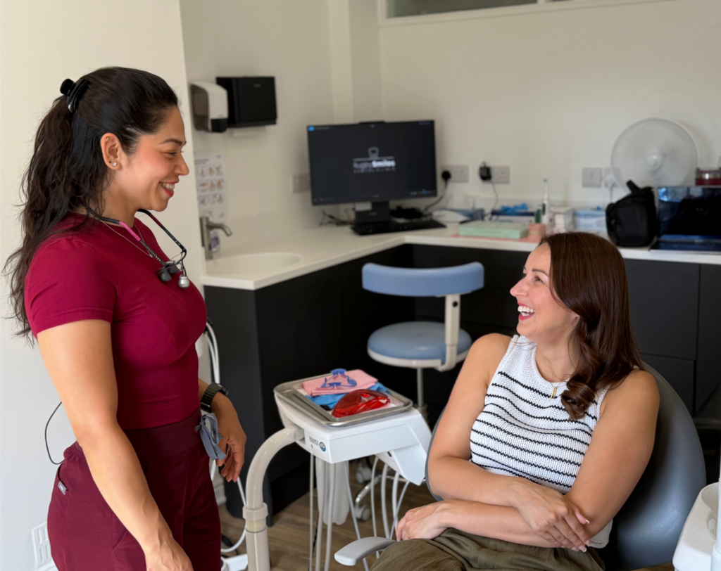 Hygienist with a relaxed patient at Rugby Smiles