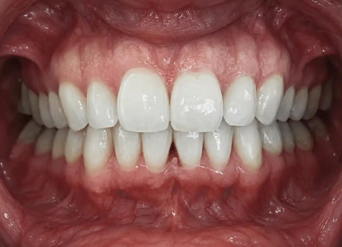 Invisalign result at Rugby Smiles, straightened front teeth, teeth apart