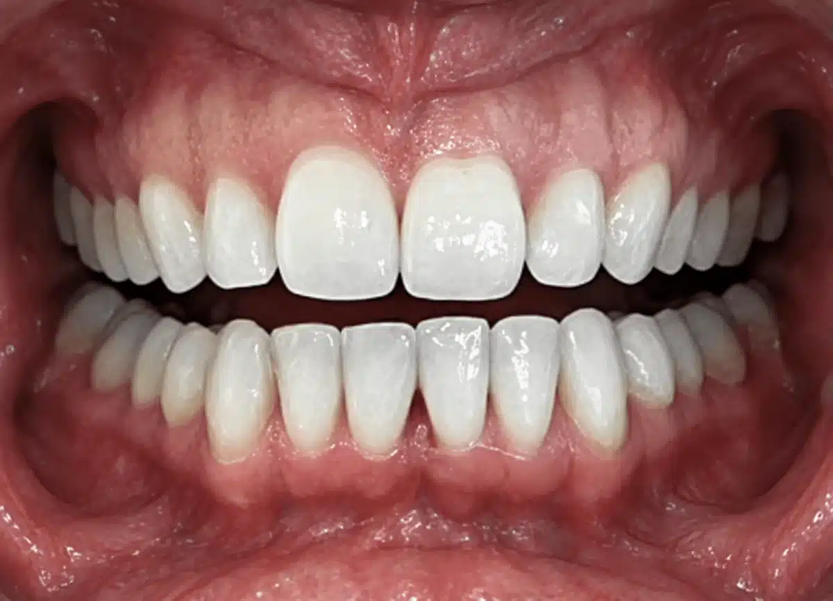 Invisalign result at Rugby Smiles, straightened front teeth, teeth together