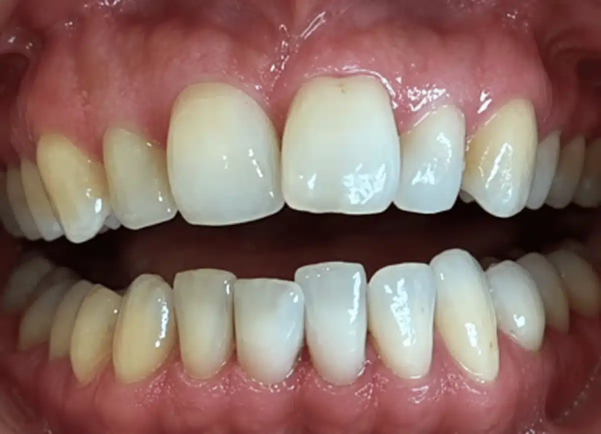 Before Invisalign at Rugby Smiles: crowded, overlapping front teeth, teeth together